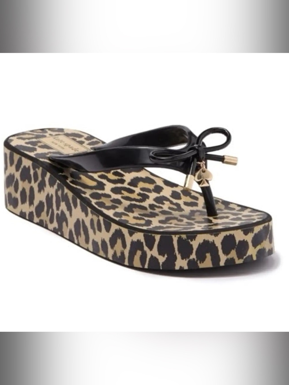 Kate Spade New York Leopard Print Wedge Platform Flip Flops With Decorative Bow